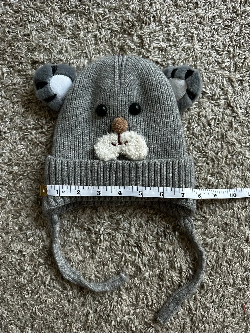 Gray Bear Knit Earflap Hat for Kids - Cozy Winter Beanie